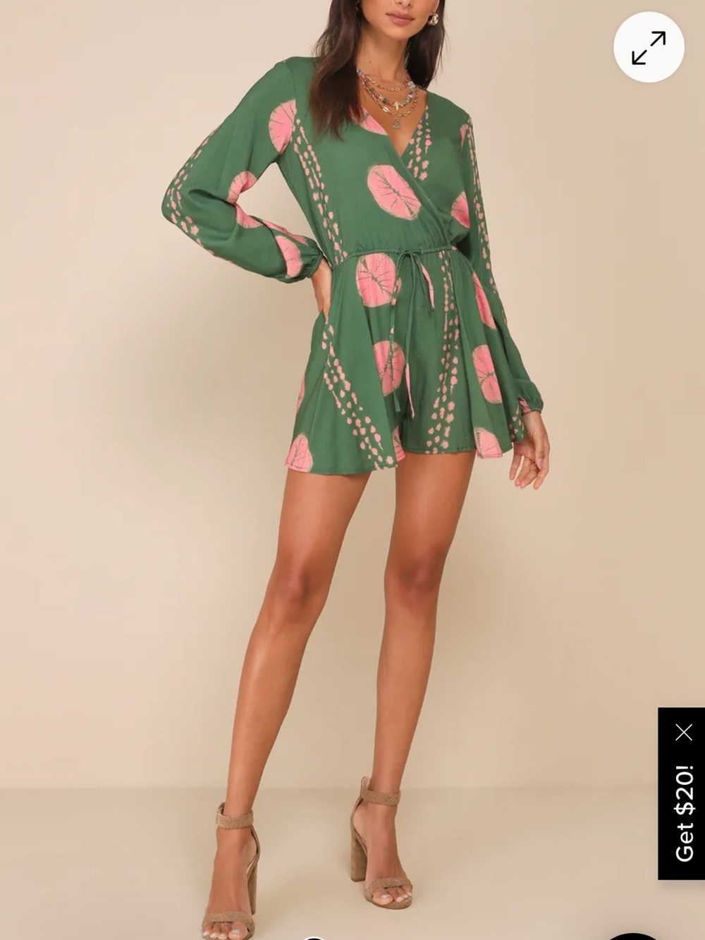 Lulu's Adventuresome Dark Green Tie-Dye Long Sleeve Romper